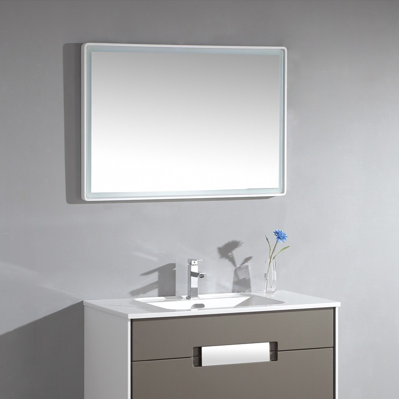 Zeit Dama miroir salle de bain avec LED lumière et colonne 1 porte blanc  brillant.